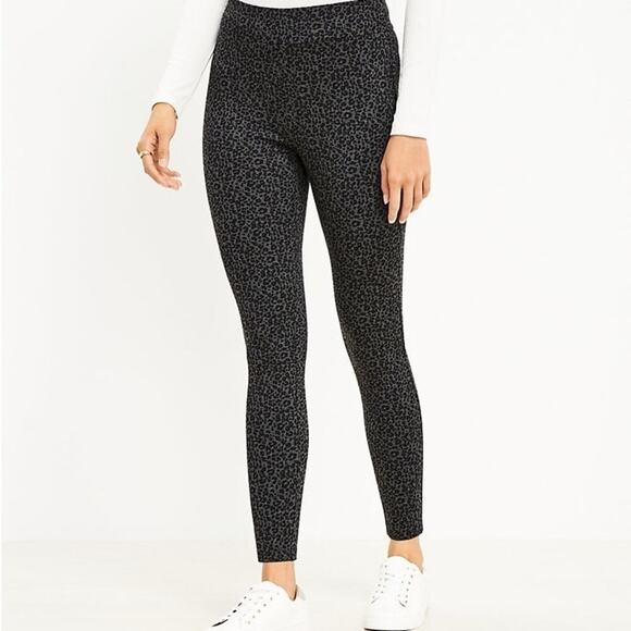 Loft Petite Leopard Print Ponte Leggings Pull On Pants Gray Skinny Stretch - Picture 1 of 8